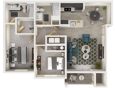 Floor plan for 2 beds, 2 baths, 1100 sqft